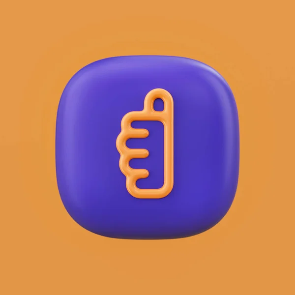 Emotion icon, thumb up  3D icon on a rounded button shape, outline emoji, 3d rendering, simple outline icon