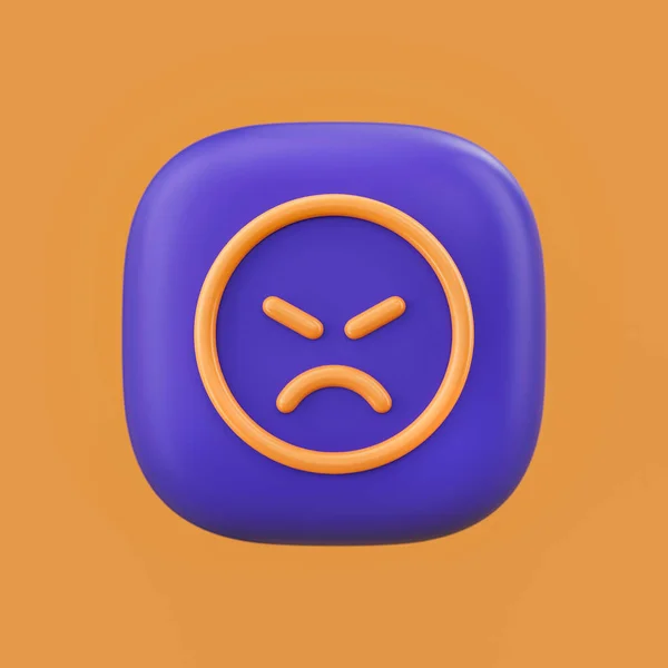 Emotion icon, upset  3D icon on a rounded button shape, outline emoji, 3d rendering, simple outline icon