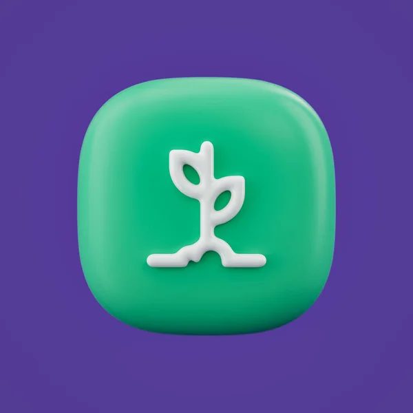 plant ground 3d icon on a green button, outline energy and environment icon, 3d rendering, single icon, simple outline icon