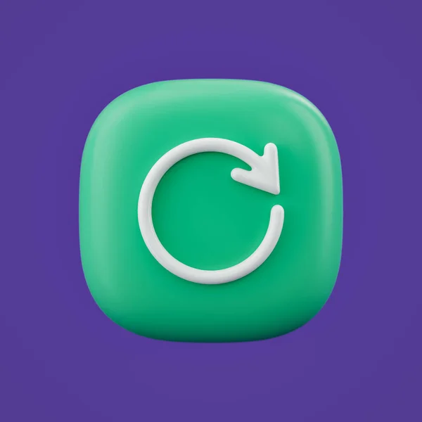 refresh 3d icon on a green button, outline energy and environment icon, 3d rendering, single icon, simple outline icon