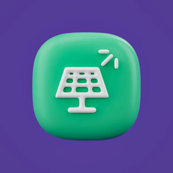 solar panel 3d icon on a green button, outline energy and environment icon, 3d rendering, single icon, simple outline icon