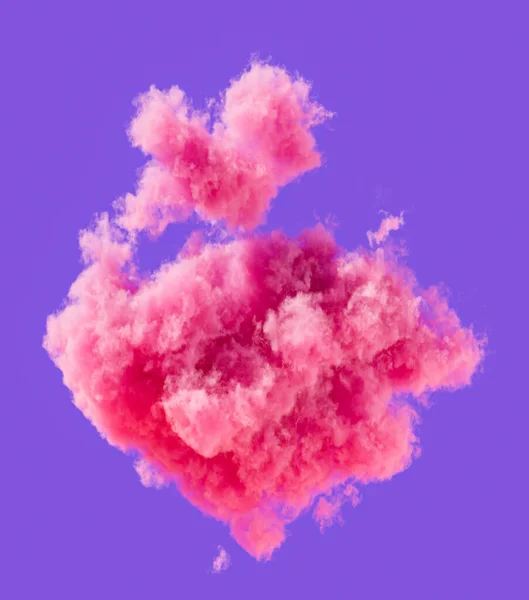 Single pink cloud formation, romantic soft cloud, 3d rendering, isolated cloud