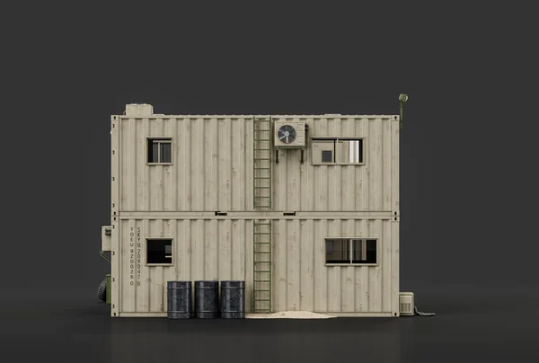 Shipping container shelter, military shelter, 3d renderings, nobody