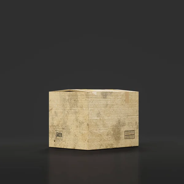 Old card board box, old and battered cargo box, 3d rendering,nobody