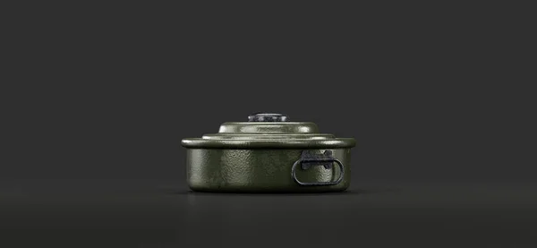Single military mine, green color ground mine, 3d rendering, nobody