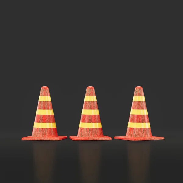 Military road cone, warning object, 3d rendering, nobody