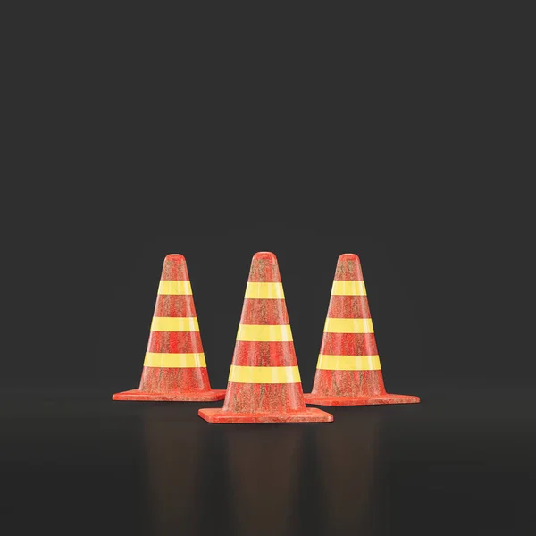 Military road cone, warning object, 3d rendering, nobody