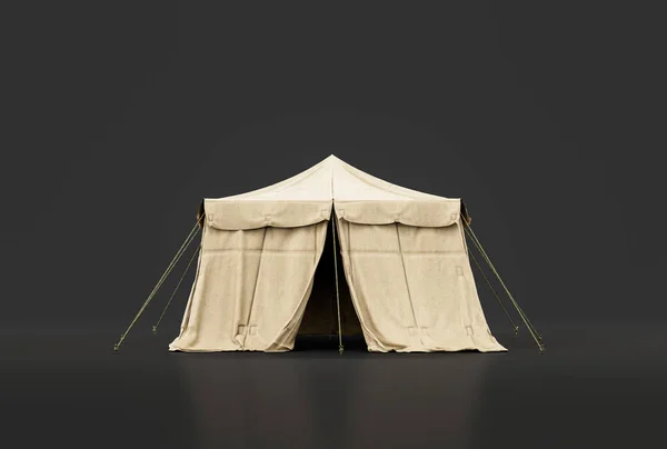 Military tent and shelter, campsite for soldiers, humanitarian aid tent, 3d rendering