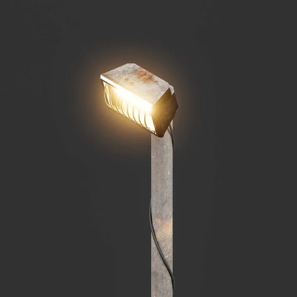 Isometric view Military pole light in night, 3d rendering, nobody