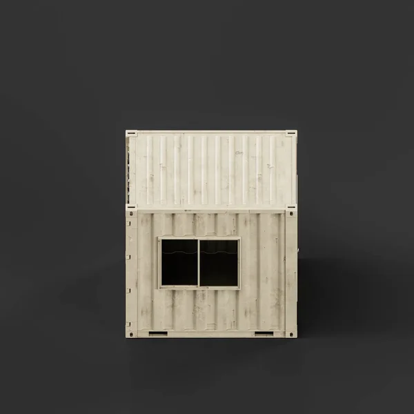 Isometric view Shipping container shelter, military shelter, 3d renderings, nobody