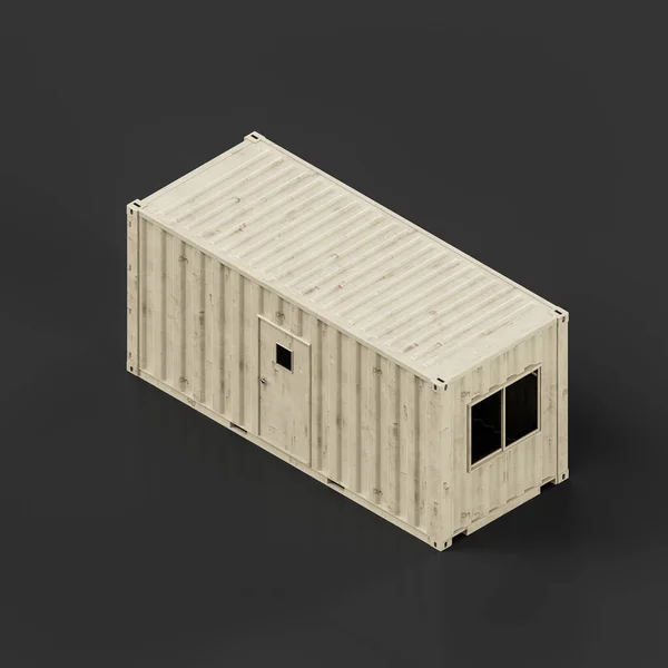 Isometric view Shipping container shelter, military shelter, 3d renderings, nobody