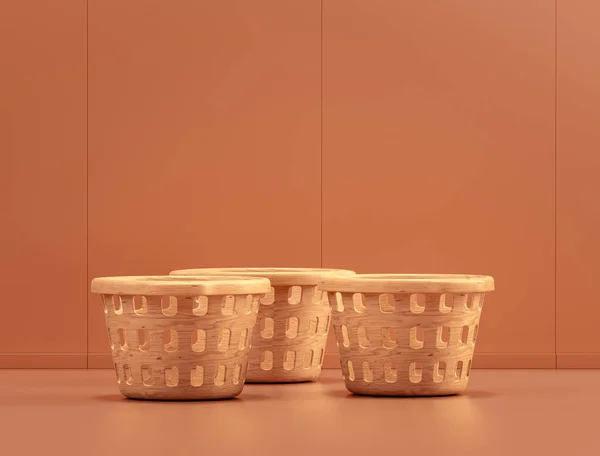 Wooden laundry basket single color 3d Icon, 3d Rendering, nobody