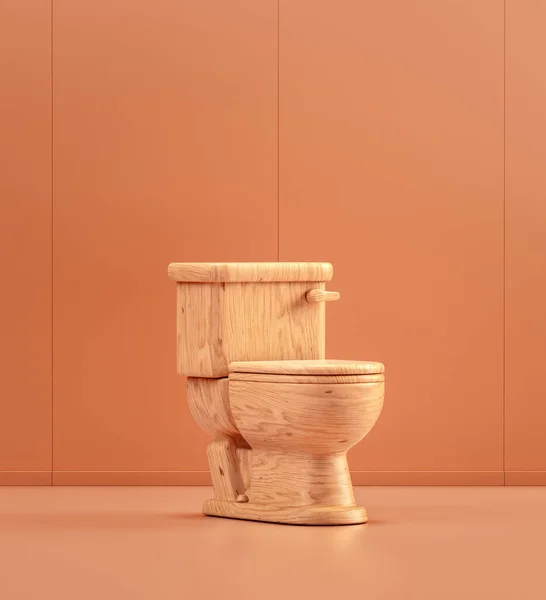 Wooden toilet closet in monochrome room, 3d Rendering, no people