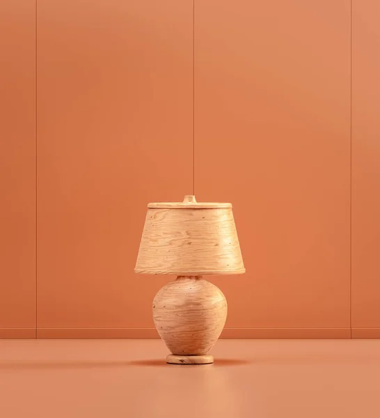Wooden table lamp in single color interior room, 3d Rendering, no people