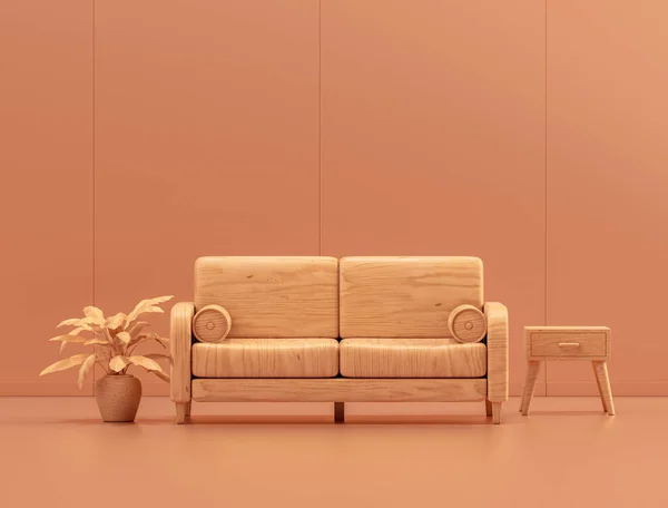 monochrome sofa single color 3d Icon, in monochrome room, 3d Rendering, nobody
