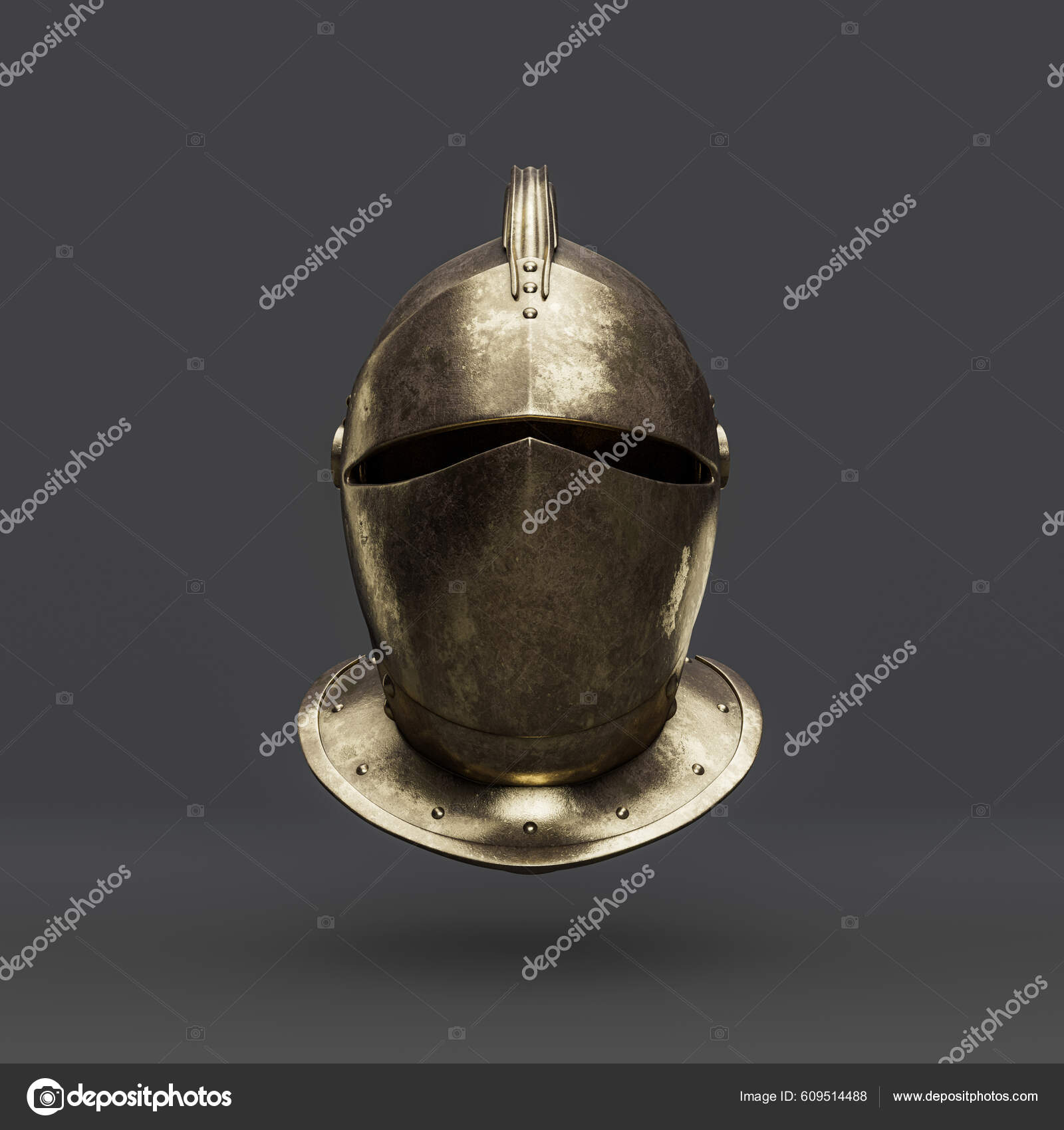 Old Brass Medieval Knight Helmet Front View Ancient Warrior Armor Stock Photo by ©MarkofShell