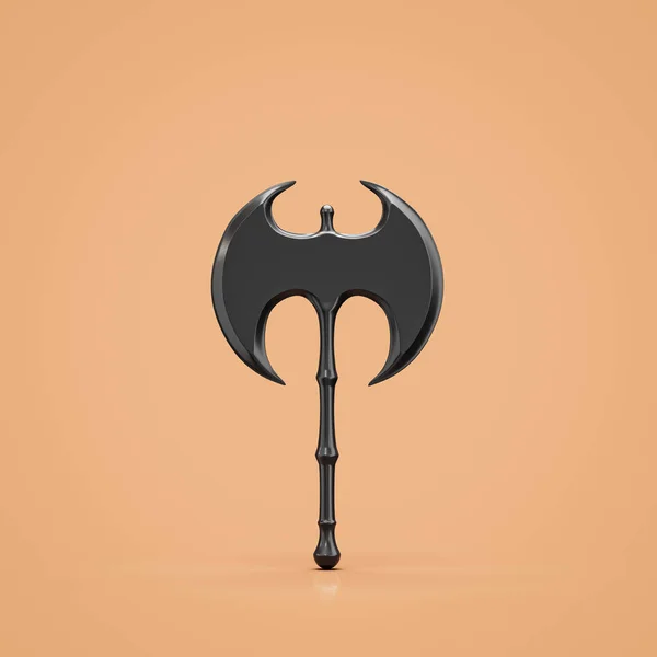 Ancient battle axe. Double blade fantasy game battleaxe, dark hatchet, 3d rendering, nobody