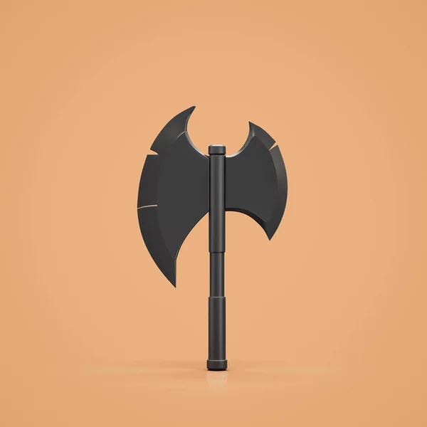 Ancient battle axe. Double blade fantasy game battleaxe, dark hatchet, 3d rendering, nobody