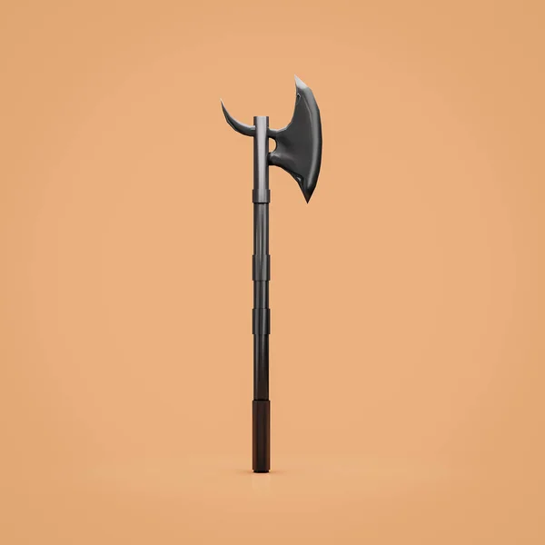 Black medieval battle axe, nordic skyrim battleaxe weapon. Single blade fantasy game ax, asset, warrior item, single hatchet, 3d rendering, nobody