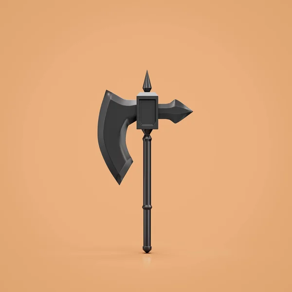 Black medieval battle axe, nordic skyrim battleaxe weapon. Single blade fantasy game ax, asset, warrior item, single hatchet, 3d rendering, nobody