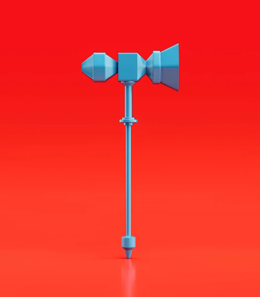 Medieval Nordic knight hammer.  Ancient battle weapon. Monochrome blue hammer, 3d rendering, nobody