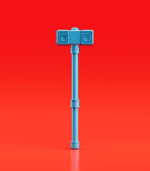 Medieval Nordic knight hammer.  Ancient battle weapon. Monochrome blue hammer, 3d rendering, nobody