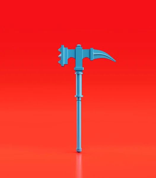 Medieval Nordic knight hammer.  Ancient battle weapon. Monochrome blue hammer, 3d rendering, nobody