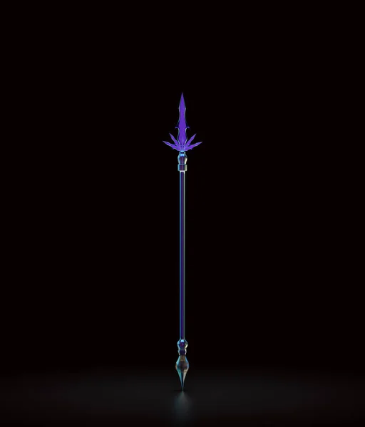 Glass magic wand and stick. Witch rod. Fantasy game weapon, magician fairy tale object, 3d rendering, nobody