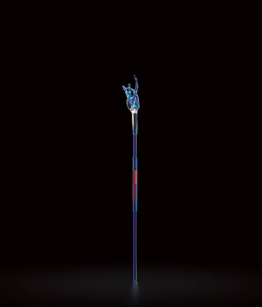 Glass magic wand and stick. Witch rod. Fantasy game weapon, magician fairy tale object, 3d rendering, nobody