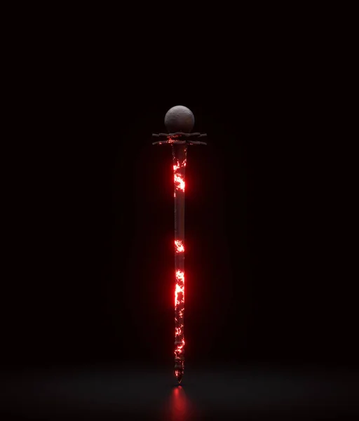 Burning magic wand and stick. Witch rod covered with lava. Fantasy game weapon, magician fairy tale object, 3d rendering, nobody
