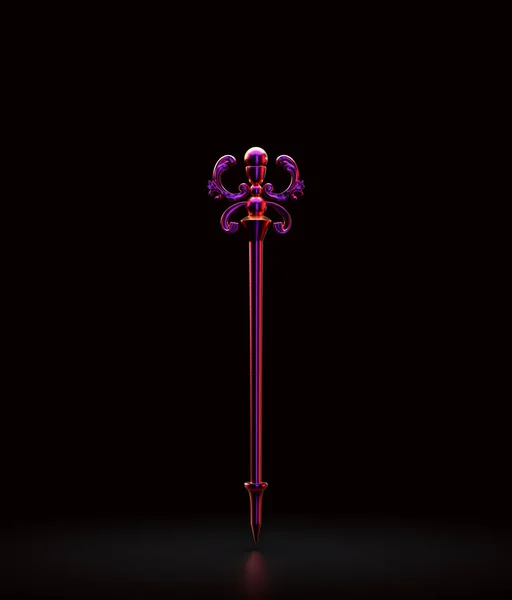 Pink magic wand, wizard stick witch rod. Fantasy game weapon, magician fairy tale object, 3d rendering, nobody