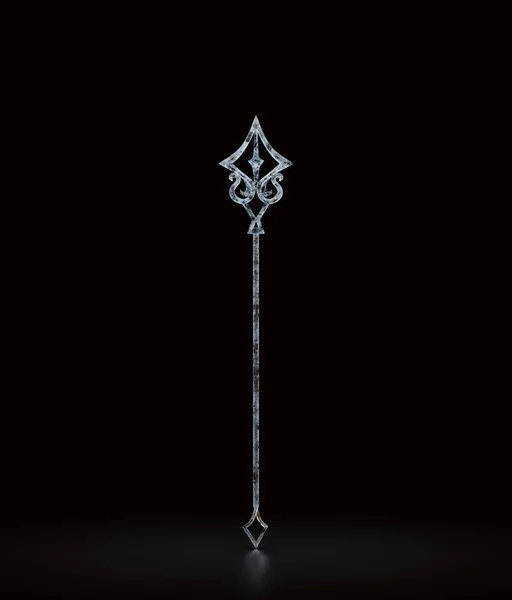 Frozen magic wand, wizard stick made of ice. A witch rod. Fantasy game assets magician fairy tale staff, 3d rendering, nobody