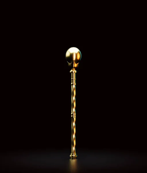 Golden magic wand, wizard stick witch rod. Rpg fantasy game assets, magician fairy tale staff, 3d rendering, nobody