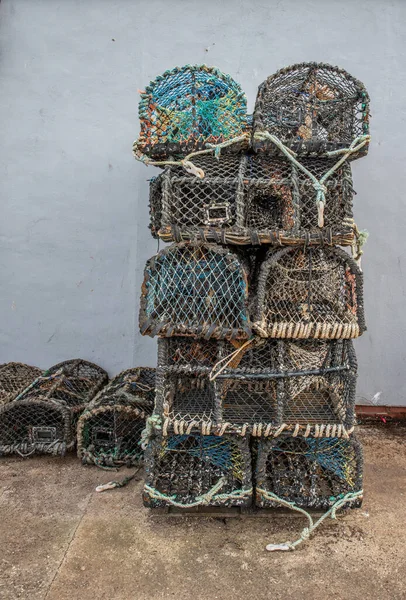 June 2022 Scarborough North Yorkshire Lobster Pots Stacked Quayside Grey Royalty Free Stock Photos