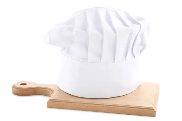 Chef Sombrero Tabla Cortar Aislado Sobre Fondo Blanco — Foto de Stock