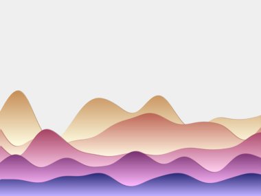 Soyut dağlar günbatımı renkleriyle kıvrımlı katmanlar Papercut tarzı tepeler hayret verici