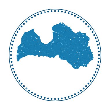 Letonya çıkartması Ülke vektör illüstrasyonunun haritasını içeren lastik damga ile seyahat etmek