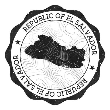El Salvador Cumhuriyeti açık hava damgası ülke haritası ve topografik izolinlerle dolu yuvarlak çıkartma