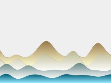 Soyut dağlar, arkaplan kıvrımlı katmanlar, kahverengi gök mavisi renkler, kartonpiyer tarzı tepeler.