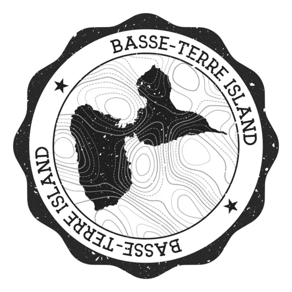 Открытая марка острова Бассетер Круглая наклейка с картой острова с топографическими изолинами — стоковый вектор