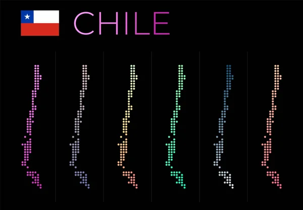 Chili stippelkaart set Kaart van Chili in gestippelde stijl Grenzen van het land gevuld met prachtige — Stockvector