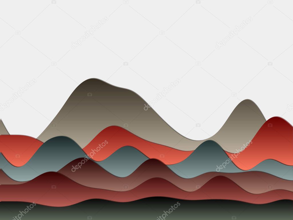 Abstract mountains background Curved layers in dark red brown colors Papercut style hills Vibrant