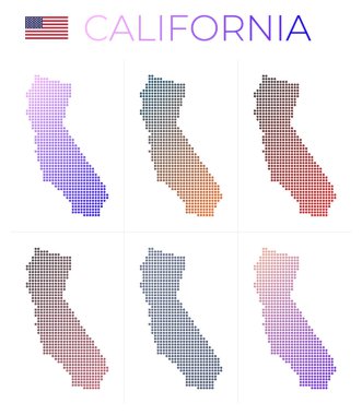 Kaliforniya noktalı haritası, Kaliforniya haritasını noktalı stil ABD sınırlarıyla dolu.