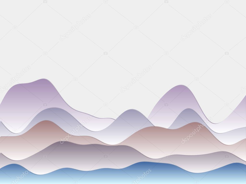 Abstract mountains background Curved layers in pastel blue violet colors Papercut style hills