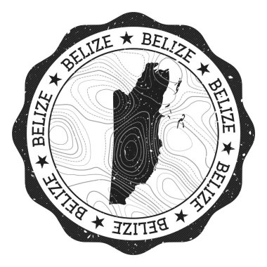 Açık hava damgalı yuvarlak çıkartmayı ülke haritasıyla topografik izolin vektörü ile belle