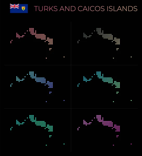 Islas Turcas y Caicos mapa punteado conjunto Mapa de Islas Turcas y Caicos en estilo punteado Fronteras de — Vector de stock