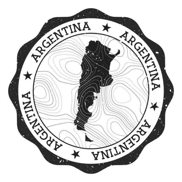 Arjantin açık hava damgası ülke haritası ve topografik izolinler taşıyıcı ile yuvarlak çıkartma — Stok Vektör