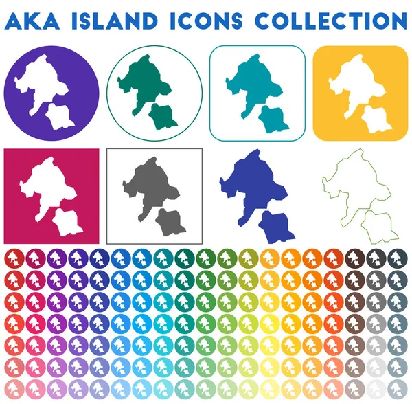 Colección de iconos de Aka Island Iconos de mapa de moda de colores brillantes Insignia moderna de Aka Island con isla — Vector de stock