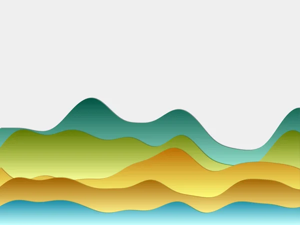 Fondo abstracto montañas Capas curvas en contraste azul anaranjado verde colores Estilo Papercut — Vector de stock
