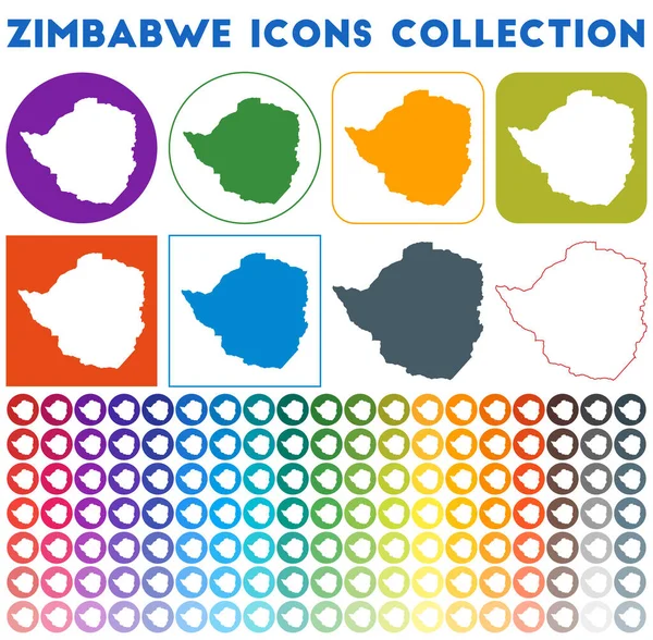 Коллекция икон Зимбабве Яркие красочные иконы современной Зимбабве с изображением страны — стоковый вектор